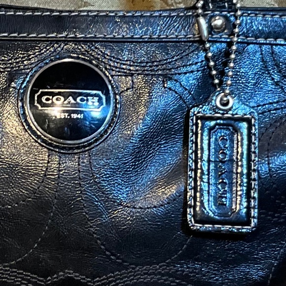 Coach black leather Tote embroidered monogram. D1Aa - Picture 8 of 8